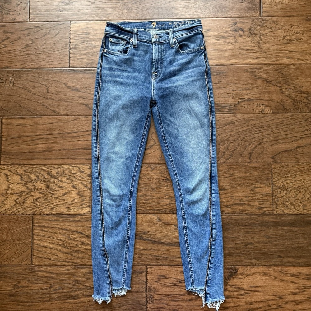 7 For All Mankind High Waist Skinny Zipper Accent‎ Denim Jeans Edgy  26